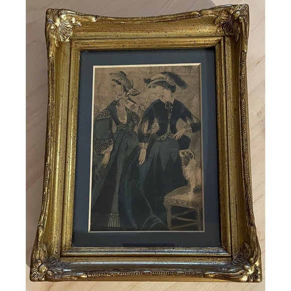 Antique Framed Hand Colored Etching Gold Gilt - Picture 1 of 3